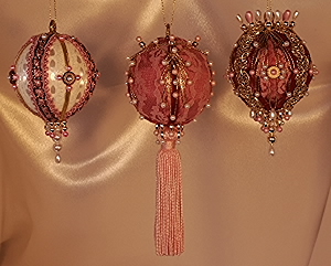 Mauve Victorian Christmas Ornaments in a set of three with 40% After Christmas discount